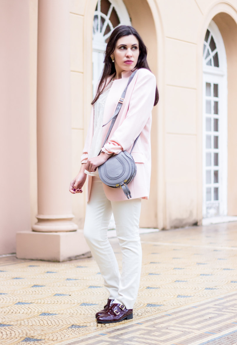 Le Fashionaire Are nudes the new black? fashion inspiration white zara trousers burgundy monk shoes leather buckles eureka oversized pale pink hm blazer mini marcie gray chloe leather bag 0797 EN 805x1172
